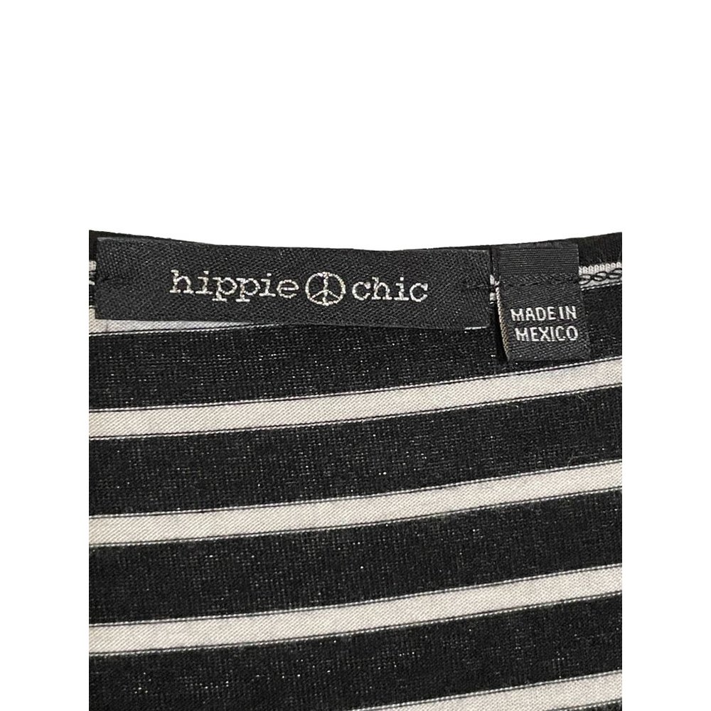 Hippie Chic Short Sleeve Tie Front Flutter Sleeve Black White Stripe Shirt Large - Picture 4 of 5